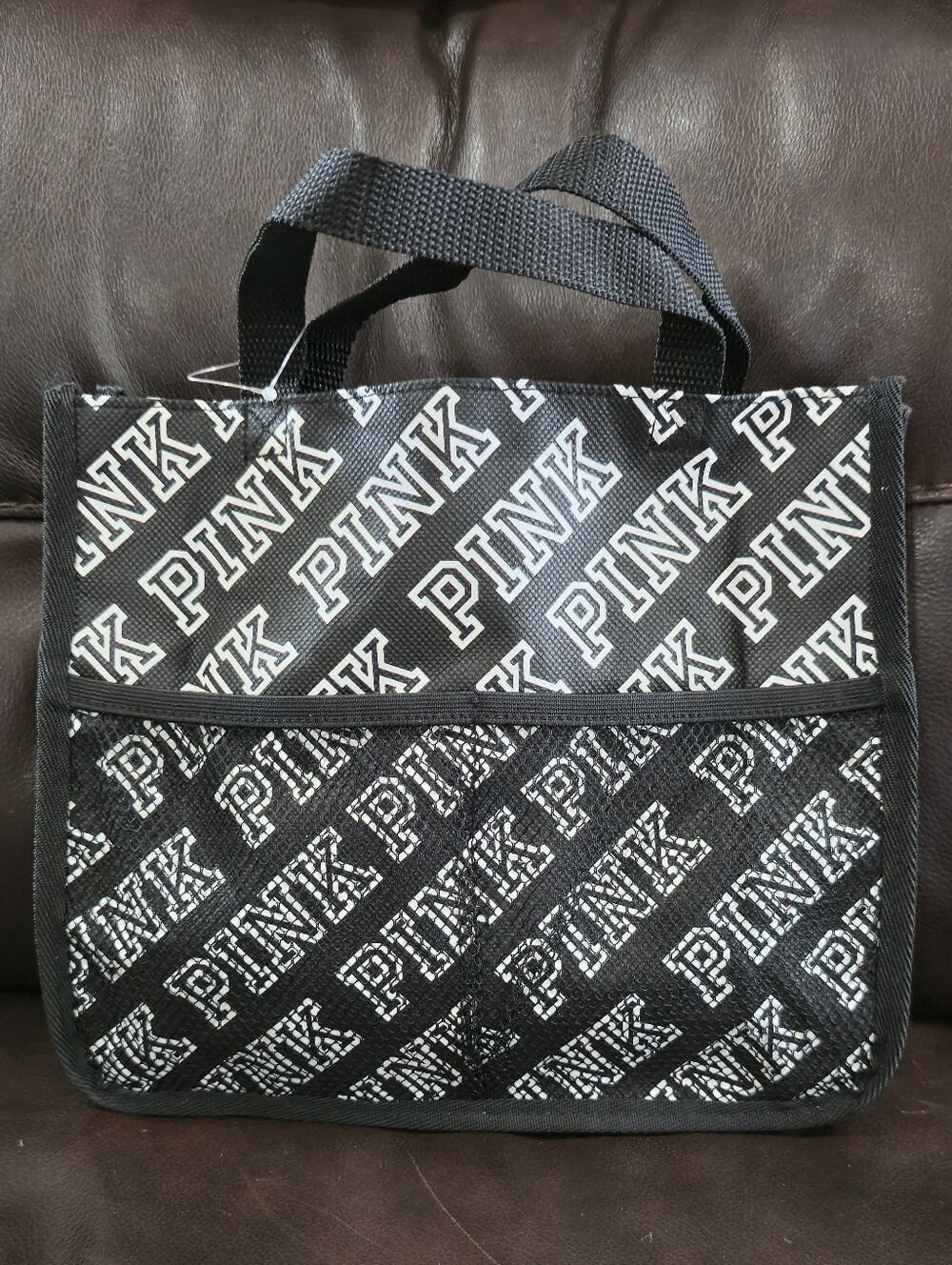 Victoria Secret PINK Mesh Shower Toiletry Caddy/ Tote Bag Black/White  NWOT